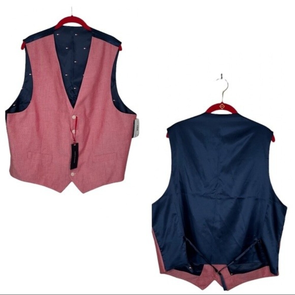 TOMMY HILFIGER Bradley Modern Fit Flex Stretch Red  Blue Vest XL NEW With Tags - Picture 8 of 9